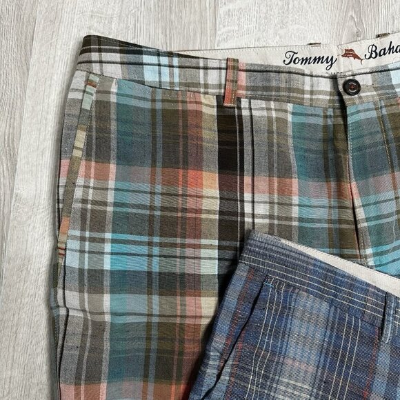 Tommy Bahama Men's Linen Shorts Size 42 Multicolor Plaid 10’’ Inseam Bermuda x 2 - Picture 2 of 11